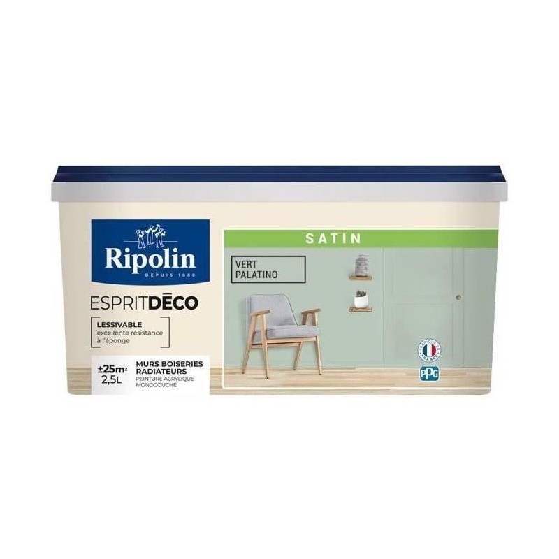 RIPOLIN Peinture Couleur Satin Ultra Couvrante pour Cuisine, Chambre, Salon, ...