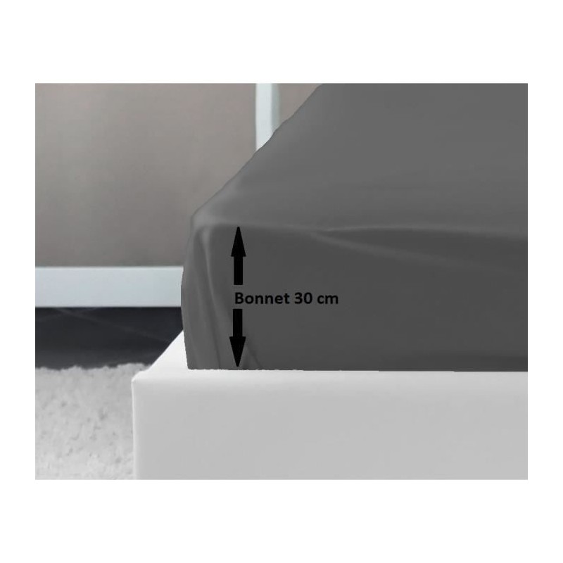 LOVELY HOME Drap Housse 100% coton 180x200x30 cm gris foncé