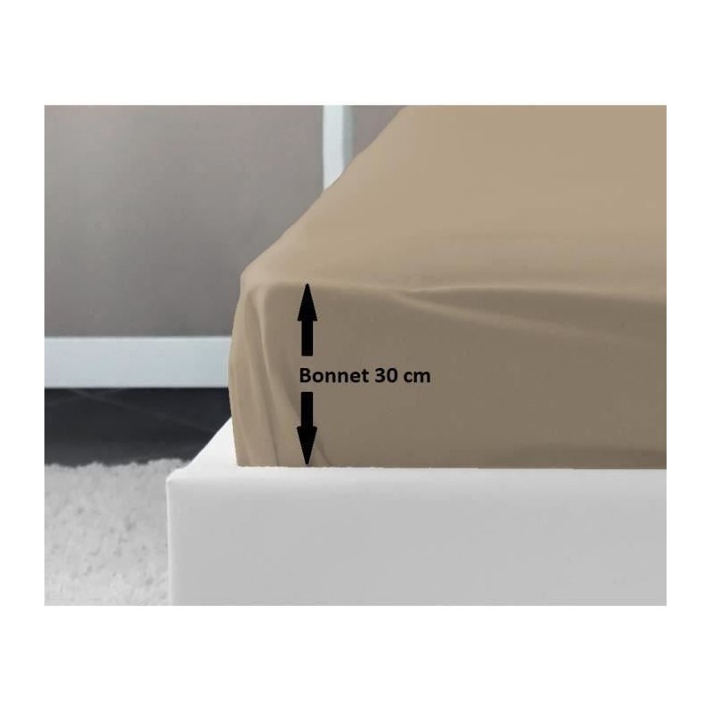 LOVELY HOME Drap Housse 100% coton 140x190x30 cm beige