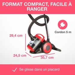 OCEANIC VC10RBAX2 Aspirateur traîneau sans sac - 700W - 80dB - A - Rouge