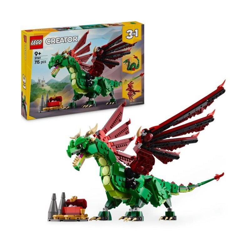 LEGO Creator 31161 3-en-1 Le dragon médiéval - Jeu de construction pour garço...