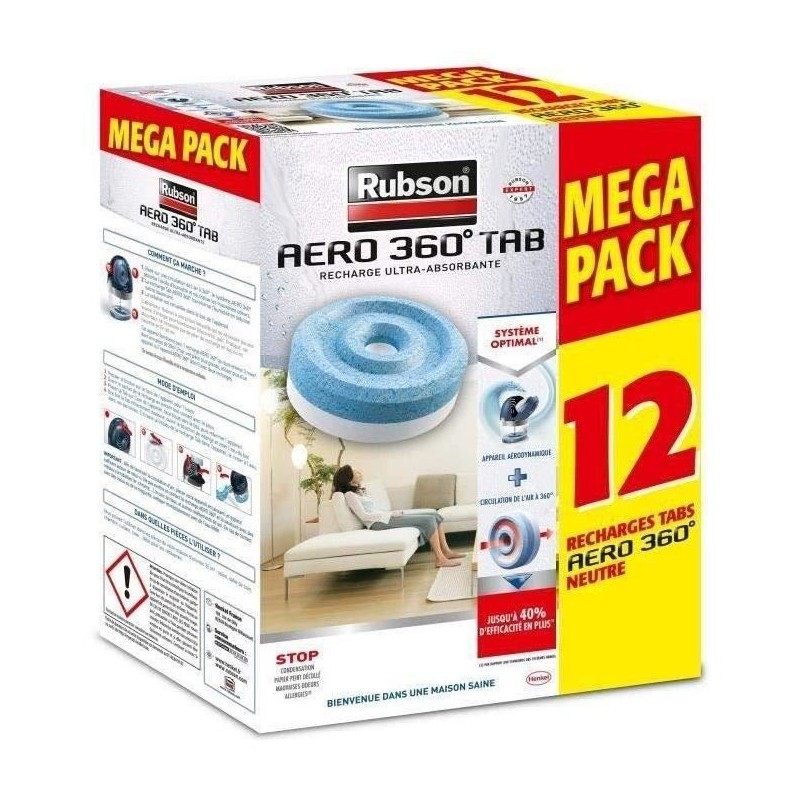 Recharge Aero 360 Neutre pour absorbeur d'humidité RUBSON - Lot de 12 recharges