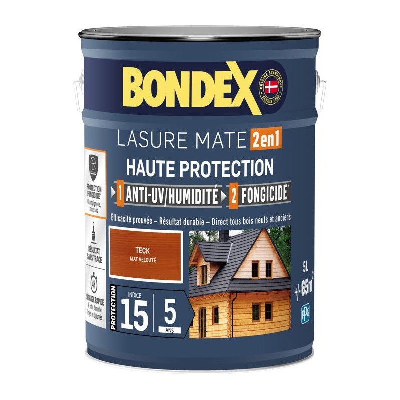 Lasure 2 en 1 Haute protection - Teck satin - BONDEX - 5 L
