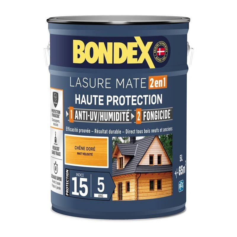 Lasure 2 en 1 Haute protection - Chene doré satin - BONDEX - 5 L