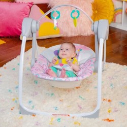 BRIGHT STARTS Balancelle bébé électrique compacte – Animaux, rose, 6 vitesses...