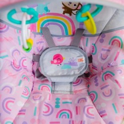 BRIGHT STARTS Balancelle bébé électrique compacte – Animaux, rose, 6 vitesses...