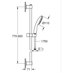 Ensemble de douche avec pommeau 1 jet, barre 90cm et flexible - GROHE Vitalio...
