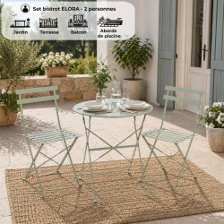 Set bistrot - ELORA - Ensemble repas de jardin - Table pliante Ø 60 cm + 2 ch...