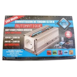 Convertisseur 12V / 24V automatique vers 220V- HTC TECHNIC-  200W avec prise ...