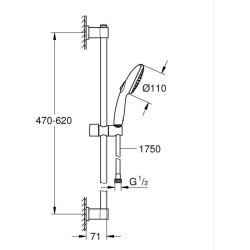 Ensemble de douche avec pommeau 2 jets, barre 60cm et flexible - GROHE Vitali...