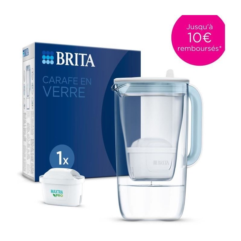 Carafe filtrante en verre BRITA - Model One bleue - Capacité 2,5L dont 1,5L d...