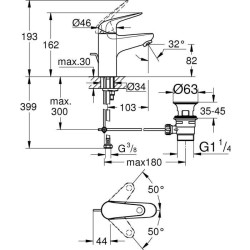 Mitigeur monocommande lavabo - GROHE Swift - 24316001 - Chromé - Taille S - E...