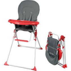 Chaise haute fixe BAMBISOL - Des 6 mois - Mixte - Gris et rouge - Assise en P...