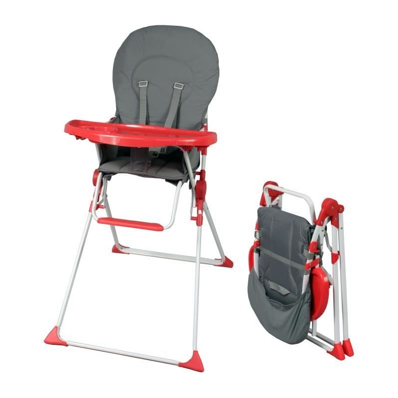 Chaise haute fixe BAMBISOL - Des 6 mois - Mixte - Gris et rouge - Assise en P...