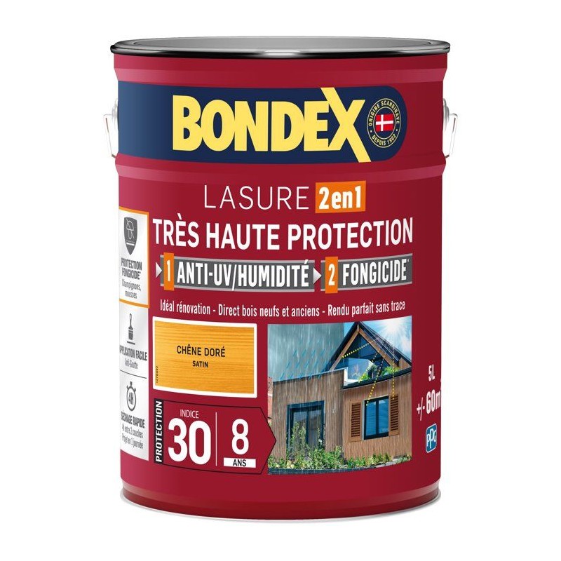 BONDEX - Lasure 8 ans - Indice 30 - Chene Doré - Satin - 5L