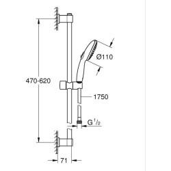 Ensemble de douche avec pommeau 3 jets, barre et flexible - GROHE Vitalio Sta...