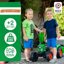 Tracteur a pédales Supercharger rouge FALK avec capot ouvrant et remorque