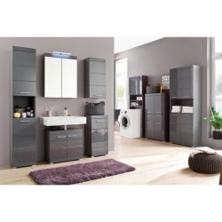 Meuble de salle de bain Rangement haut - 1 porte - Gris - L 37 x P 23 x H 77 ...