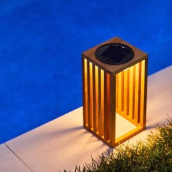 Lanterne solaire décorative - LUMISKY - CHENNAI - H30 cm - En bois teck massi...