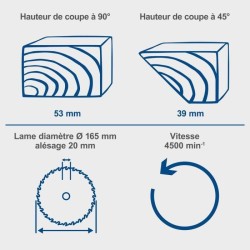 Scie circulaire sans fil C-HCS165-X - lame 165mm coupe max 53mm a 90° - SCHEP...