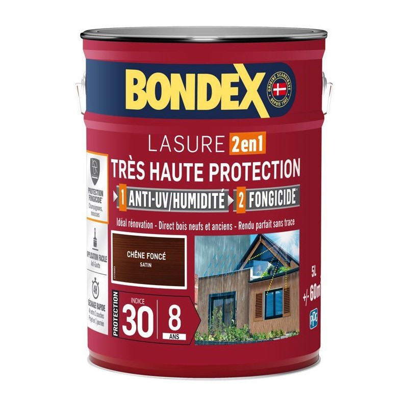 BONDEX - Lasure 8 ans - Indice 30 - Chene Foncé - Satin - 5L