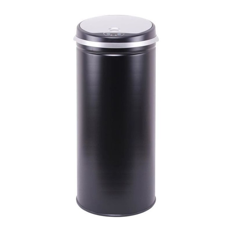 Poubelle automatique 42 L - Acier inox avec cerclage - Finition Noire - KITCH...