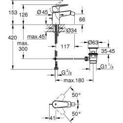 Mitigeur monocommande Bidet GROHE Start Edge - Tirette de vidage - Mousseur é...
