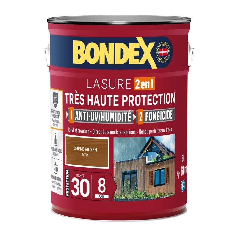 BONDEX - Lasure 8 ans - Indice 30 - Chene Moyen - Satin - 5L