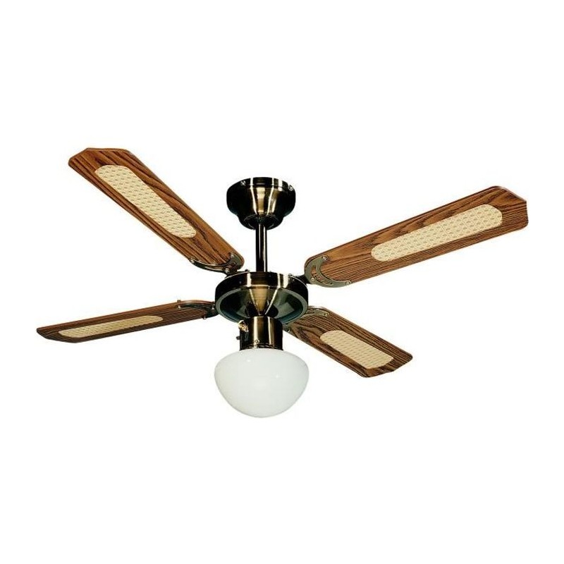 FARELEK - BALI Ø 107 cm - Ventilateur de plafond réversible Laiton Antique, 4...