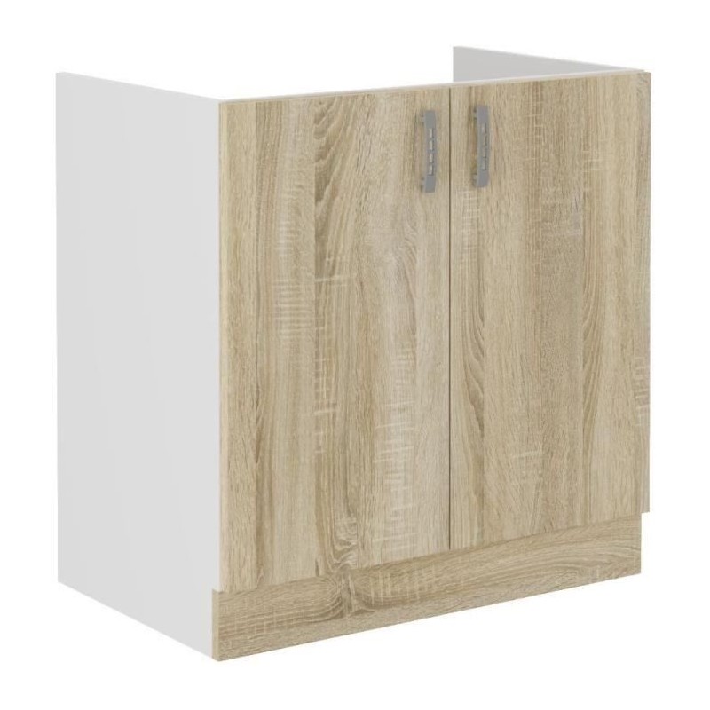 SARA Meuble bas evier - Décor chene sonoma - 2 portes Battantes - L80xP48xH82 cm