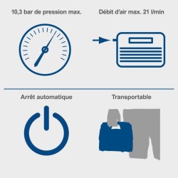 Compresseur sans fil Airforce 6 - pression max 10,3bars - 6 accessoires inclu...