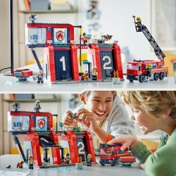 LEGO 60414 City La Caserne et le Camion de Pompiers, Jouet de Figurine de Chi...