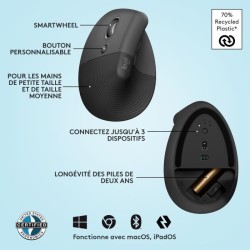 Souris - Sans Fil - Logitech - Lift Ergonomique Verticale - Graphite - Gaucher