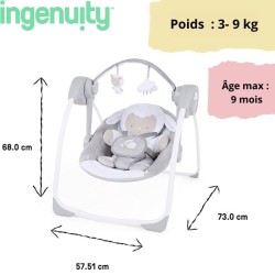 INGENUITY Transat pour bébé Balancelle électrique pliable - Petit Mouton - Ar...