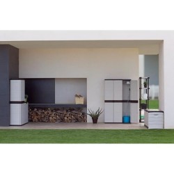 Armoire basse 2 portes TITANIUM PLASTIKEN avec étageres - Beige et Noire - In...