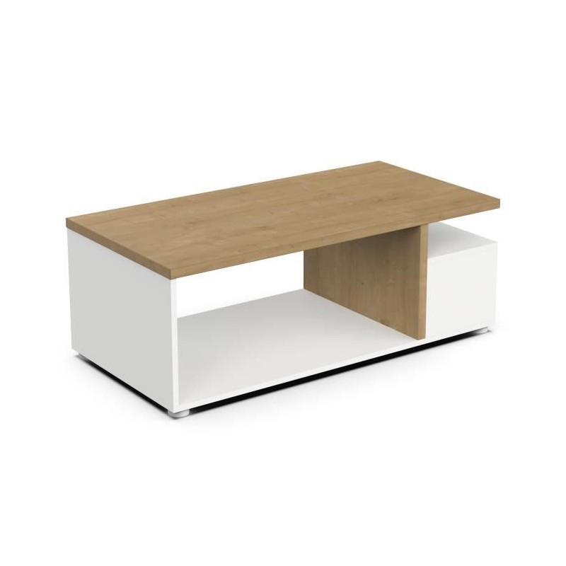 Table basse rectangulaire ACCESS - 3 Niches - Décor chene Hamilton et blanc -...