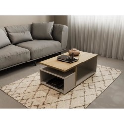 Table basse rectangulaire ACCESS - 3 Niches - Décor chene Hamilton et blanc -...