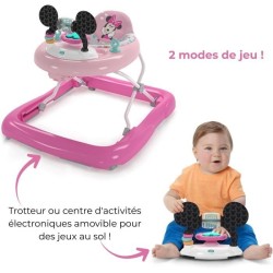DISNEY BABY -MINNIE-Trotteur bébé fille évolutif et pliable 2-en-1  Avec joue...