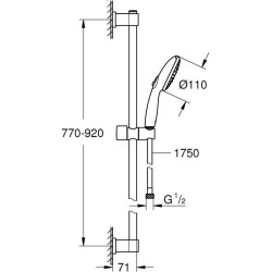 Ensemble de douche avec pommeau 3 jets, barre 90cm et flexible - GROHE Vitali...