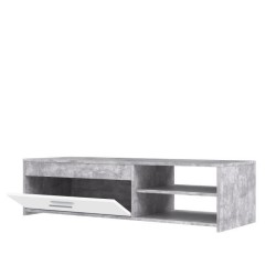 Meuble TV PILVI - Blanc et béton clair - Contemporain - L 120 x P 42,1 x H 31...