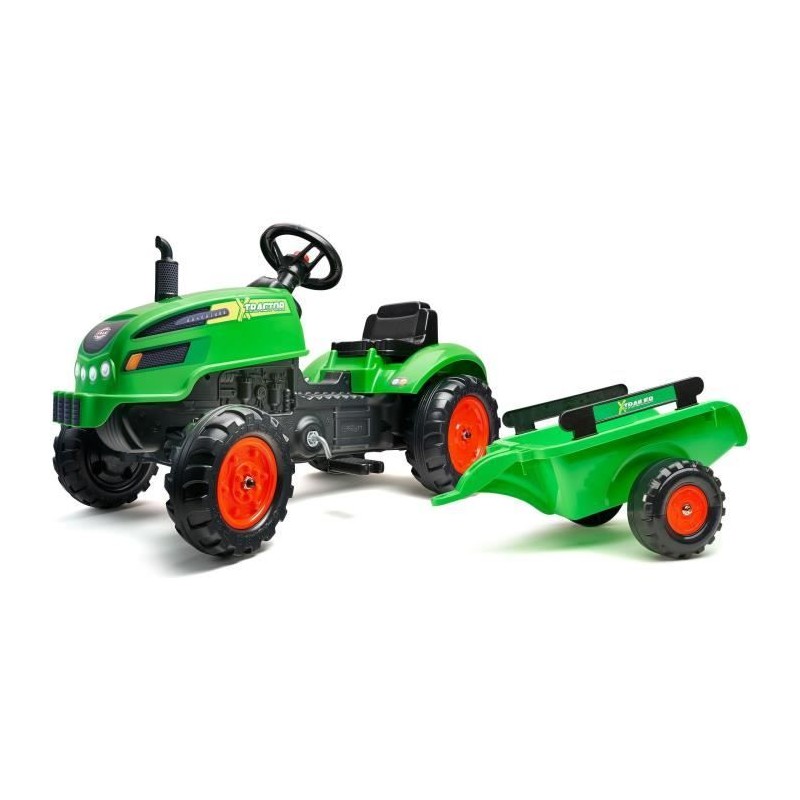 Tracteur a pédales X-Tractor - FALK - Capot ouvrant et Remorque - 100% Fabriq...