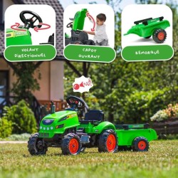 Tracteur a pédales X-Tractor - FALK - Capot ouvrant et Remorque - 100% Fabriq...