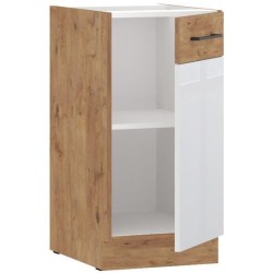 ROCK - Meuble bas - Mélaminé chene Lancelot et Blanc brillant - 40 cm - 1 por...