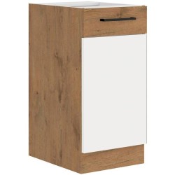 ROCK - Meuble bas - Mélaminé chene Lancelot et Blanc brillant - 40 cm - 1 por...