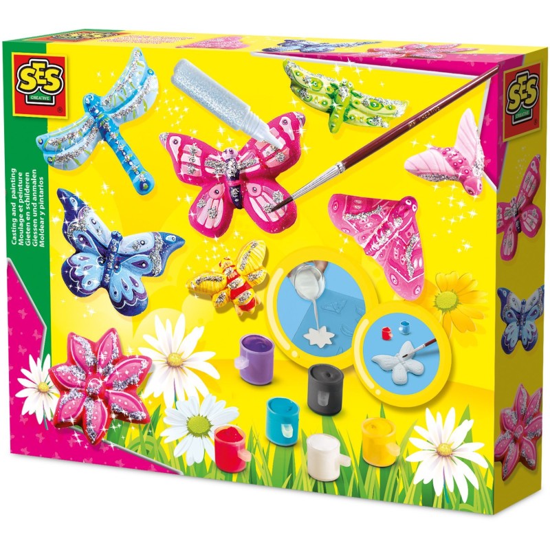 SES Creative - Kit Moulage Plâtre Papillons - 6 Couleurs de Peinture