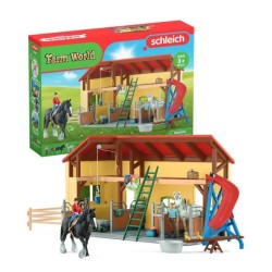 Écurie avec boxes et animaux, coffret de 82 pieces avec chevaux,