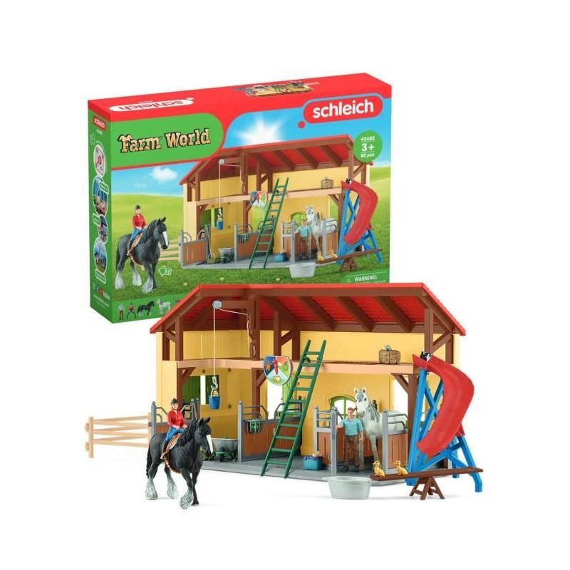 Écurie avec boxes et animaux, coffret de 82 pieces avec chevaux,