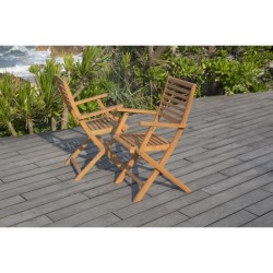 Lot de 2 fauteuils de jardin pliants - EDEN - Bois Eucalyptus FSC - 57,5 x 52...