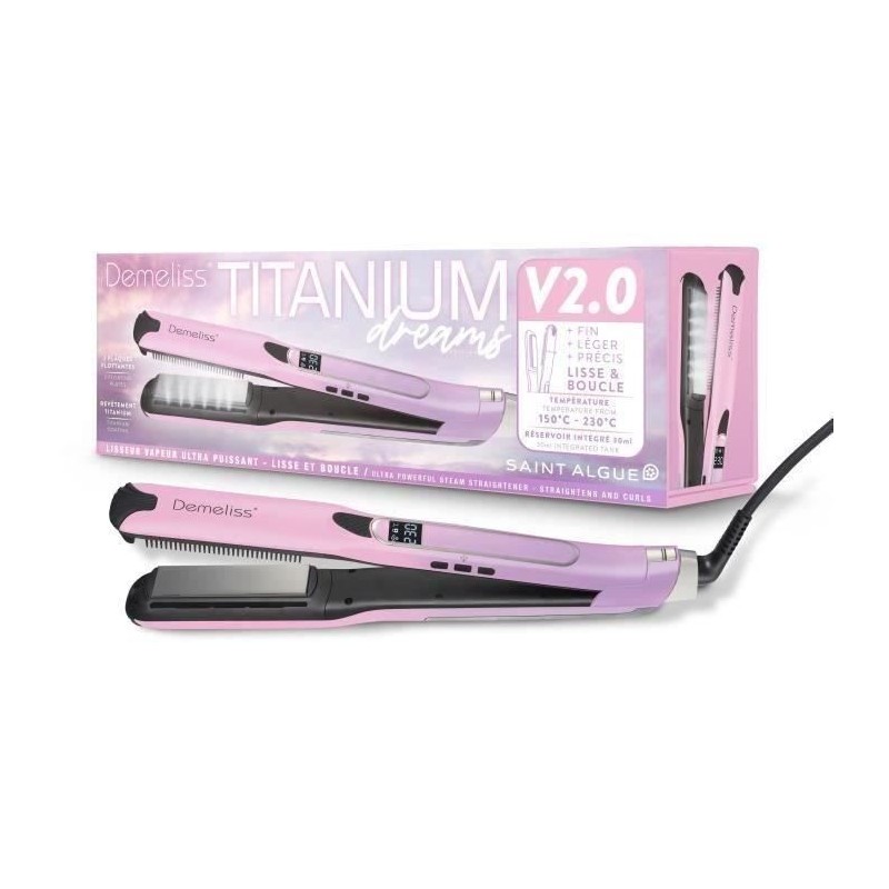 Lisseur vapeur - SAINT ALGUE - Demeliss TITANIUM V2.0 - Coloris Exclusif Rose...