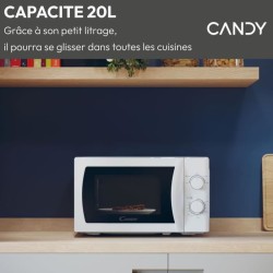 Micro-ondes CANDY CMW20SMW - 20L - 700W - UI mécanique - 5 niveaux de